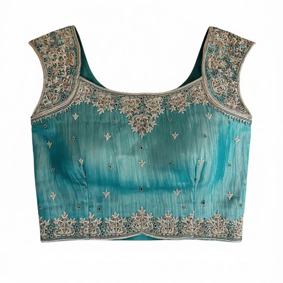 NWOT Organza Silver and Teal Lehenga - Picture 4 of 7